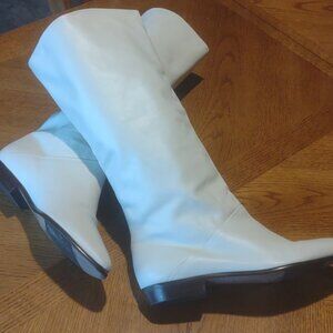 Vintage 80s White Leather Slouchy Knee-High Women's Boots Size 9